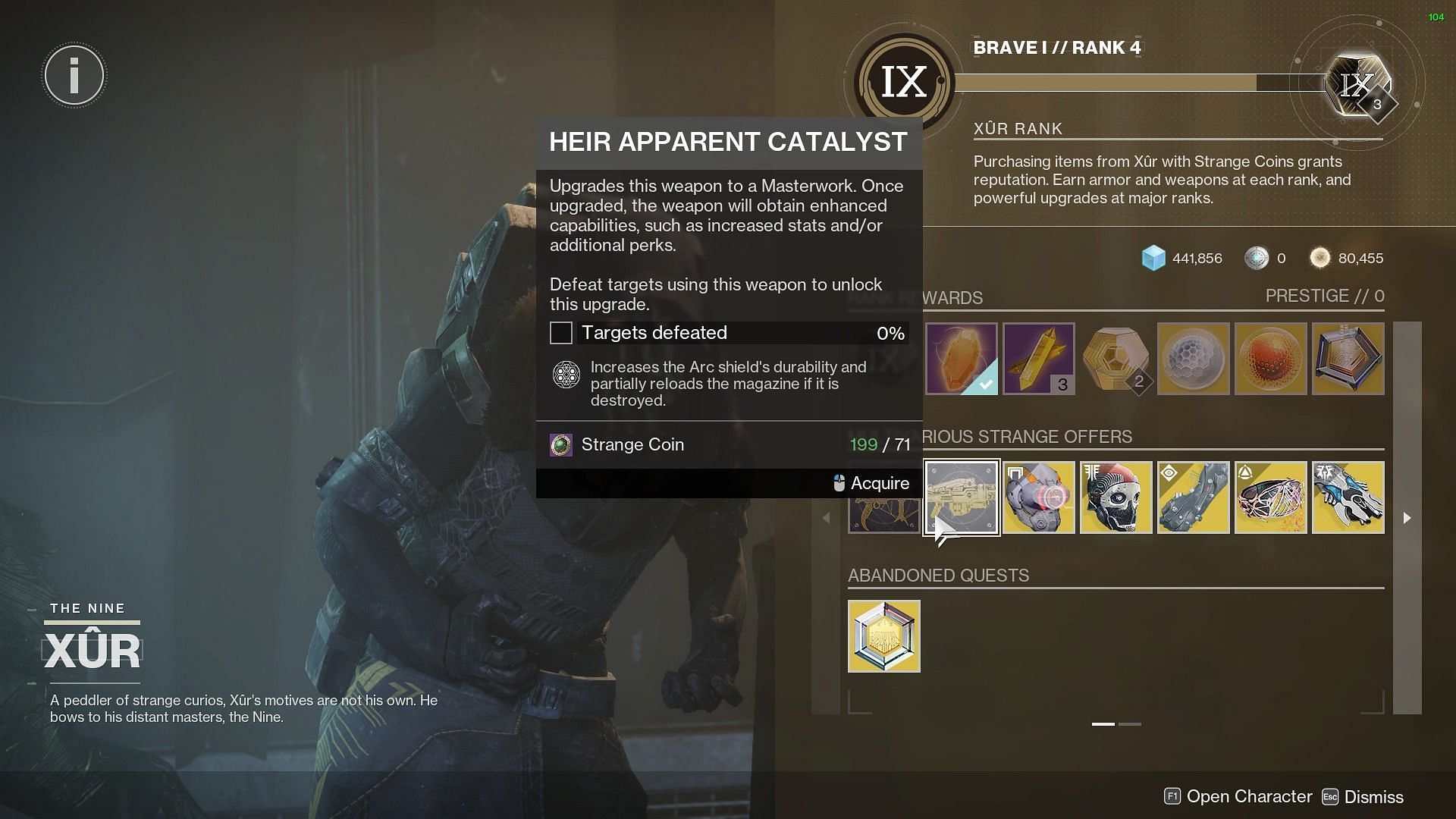 Heir Apparent Catalyst for sale in Destiny 2 (Image via Bungie)